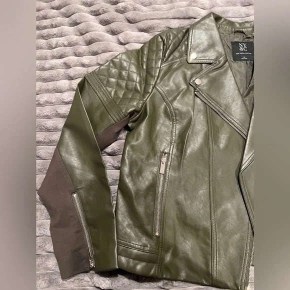 NY&C WOMEN FAUX LEATHER MOTO JACKET OLIVE GREEN XL NEW YORK COMPANY REG $90 NWT - Picture 4 of 6